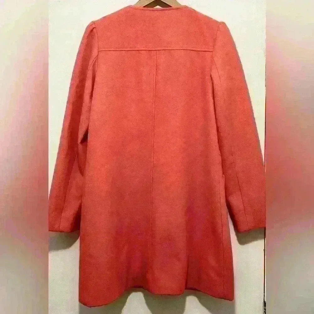 Mossimo Wool Peacoat, Women’s Size Small, Coral Orange, Collarless, Button Up - Picture 3 of 11